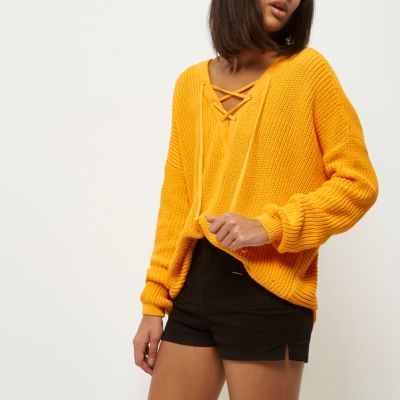 Yellow lace-up jumper